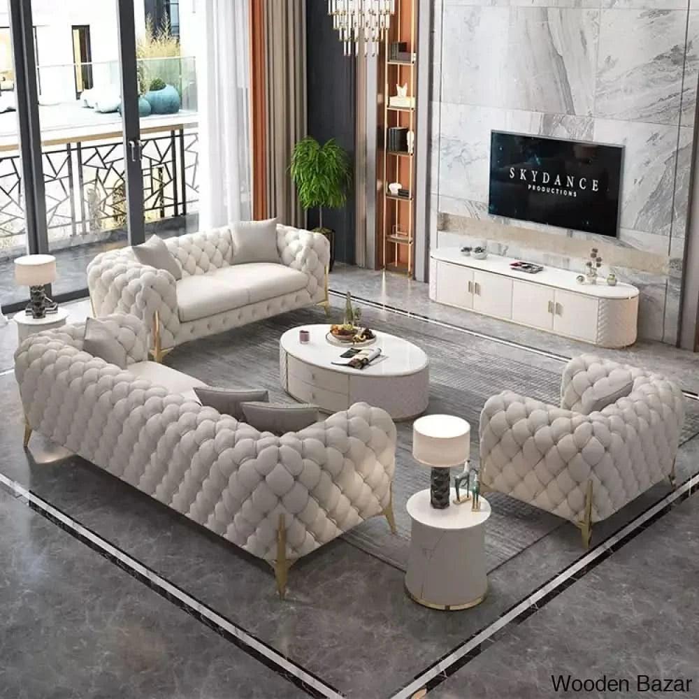 Modern Light Luxury Sectional Sofa Set Genuine Leather Seater Chesterfield Couch for Home or Hotel