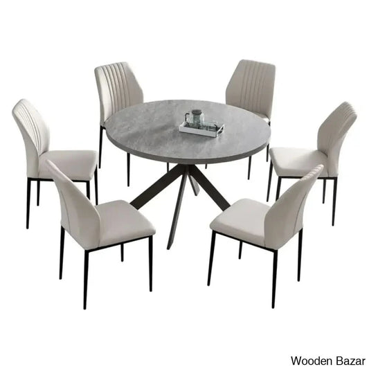 Modern Round Dining Table Set | Space-Saving Leisure Coffee With 6 Chairs