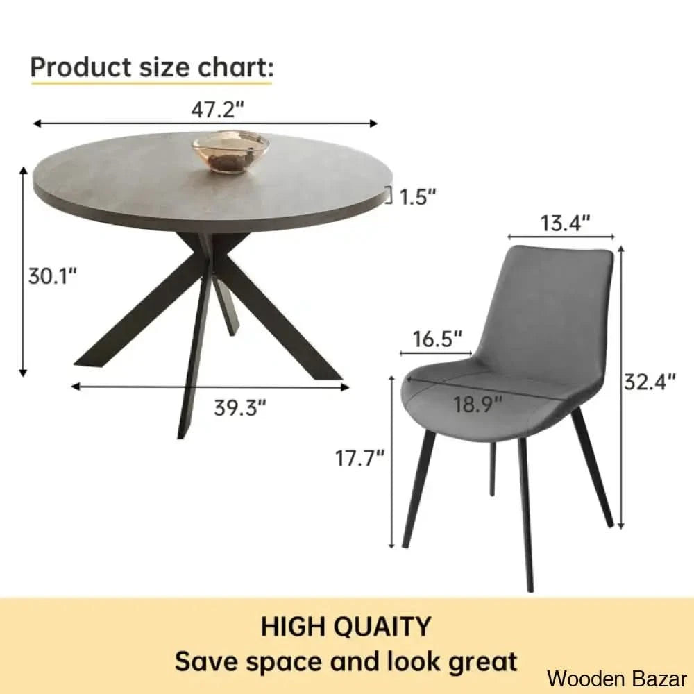 Modern Round Dining Table Set With Steel Legs – Stylish Kitchen For 4