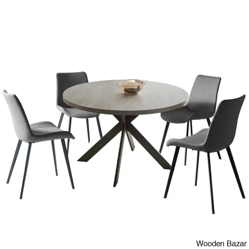 Modern Round Dining Table Set With Steel Legs – Stylish Kitchen For 4
