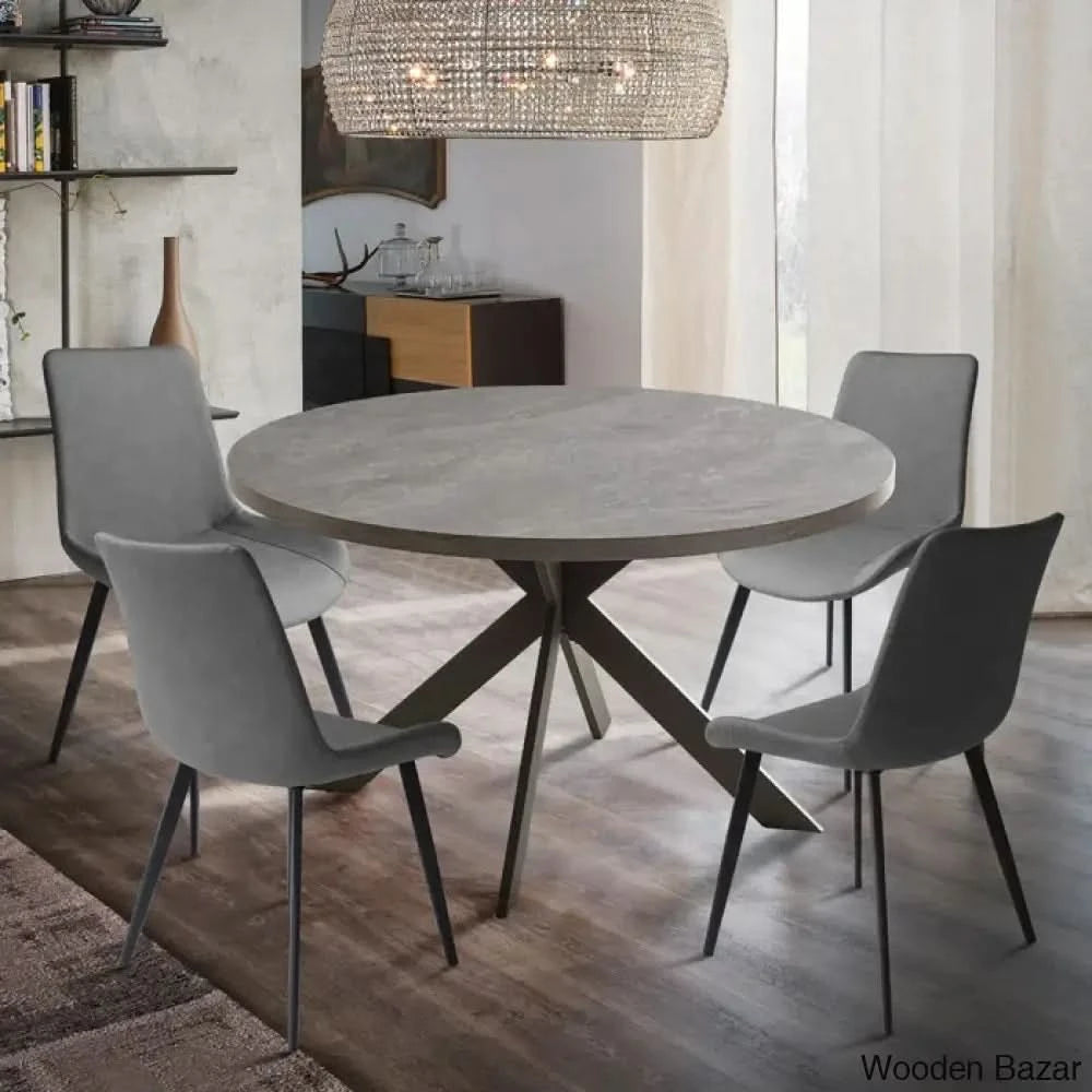Modern Round Dining Table Set With Steel Legs – Stylish Kitchen For 4