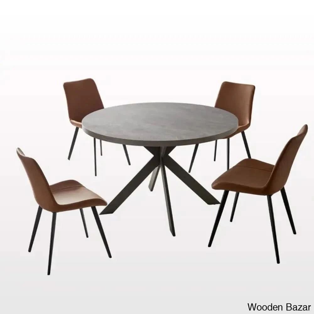 Modern Round Dining Table Set With Steel Legs – Stylish Kitchen For 4