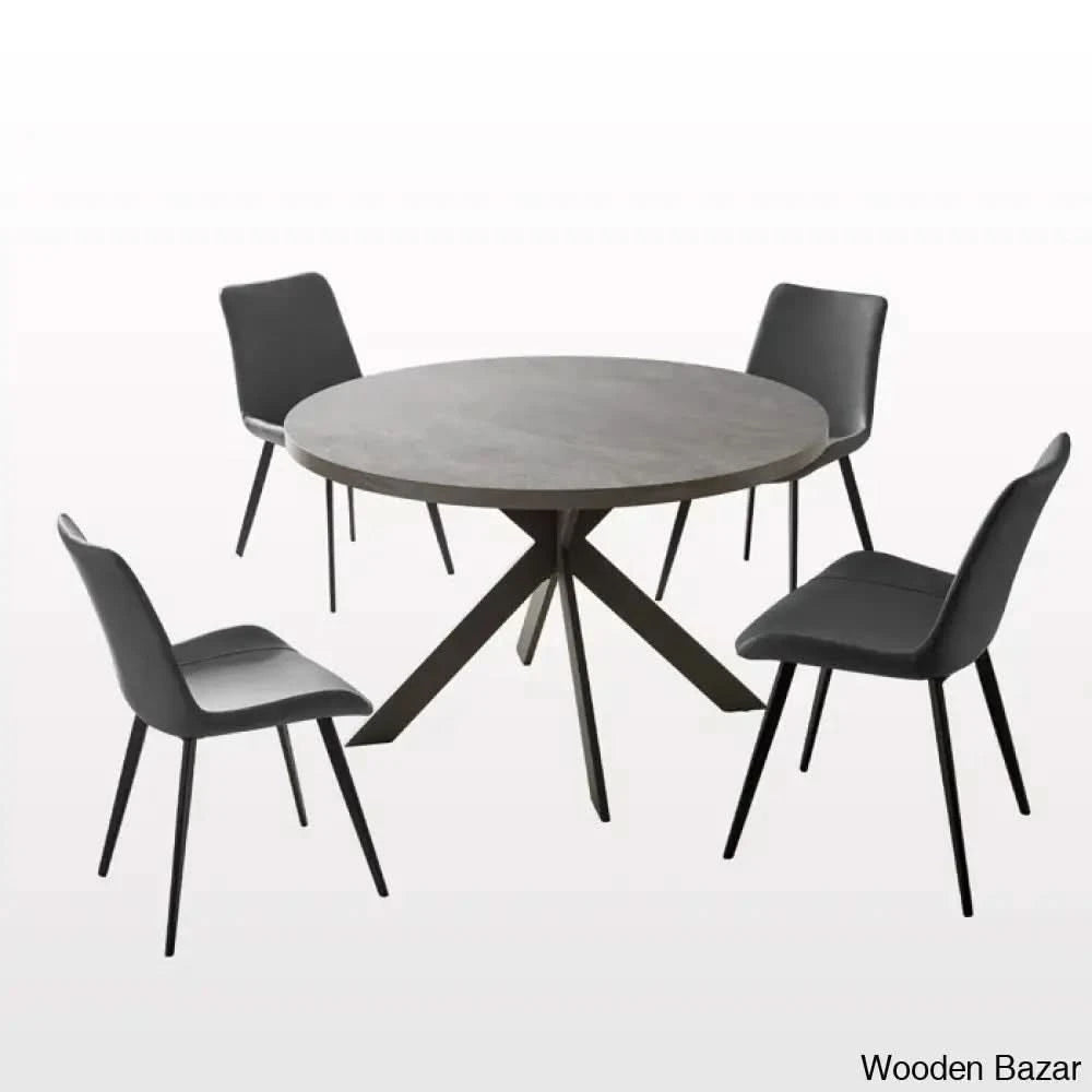 Modern Round Dining Table Set With Steel Legs – Stylish Kitchen For 4
