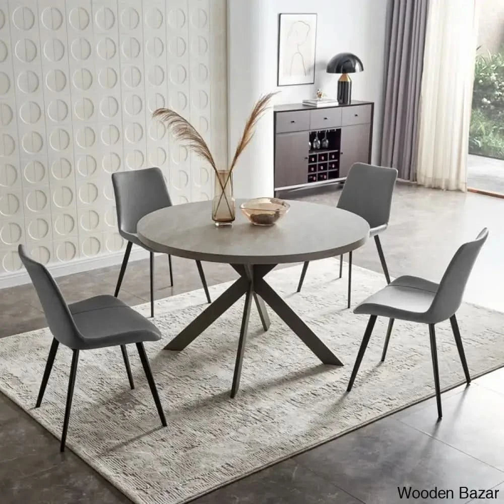 Modern Round Dining Table Set With Steel Legs – Stylish Kitchen For 4 Gray