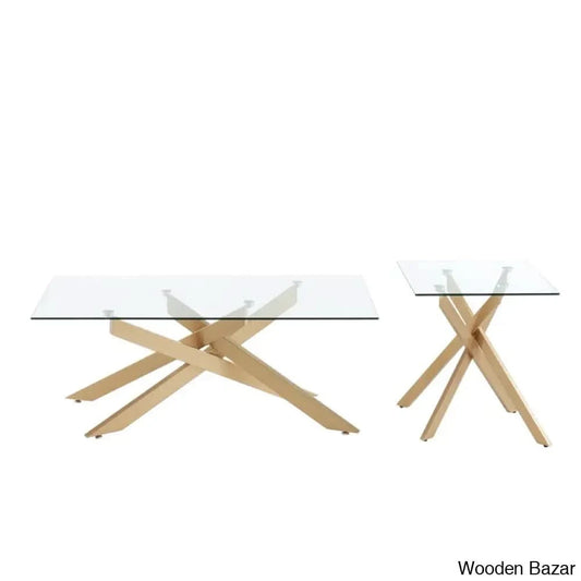 Naisaiahy Glass Top Coffee And Center Table Gold