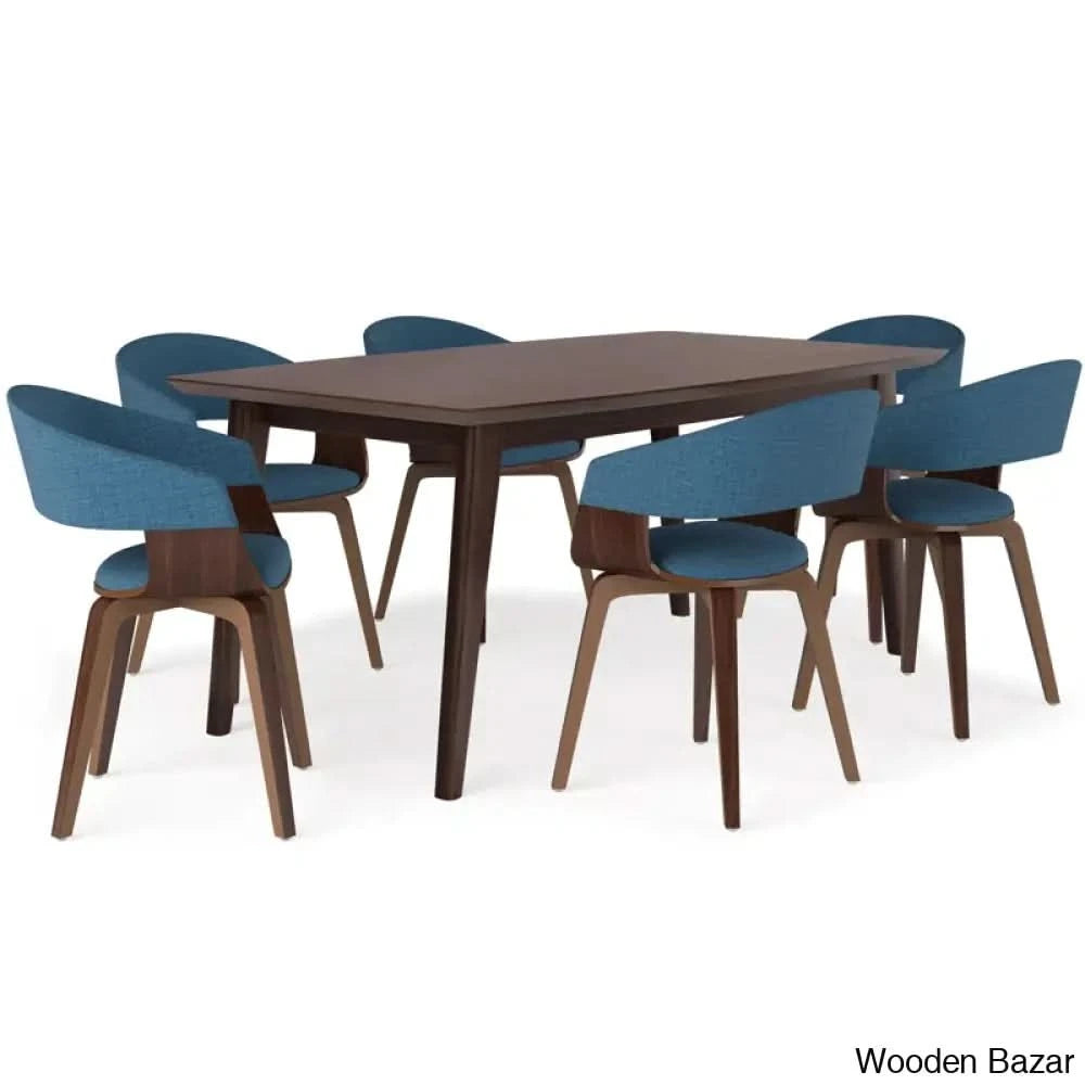 Nat Modern 6 Seater Dining Table Set Blue
