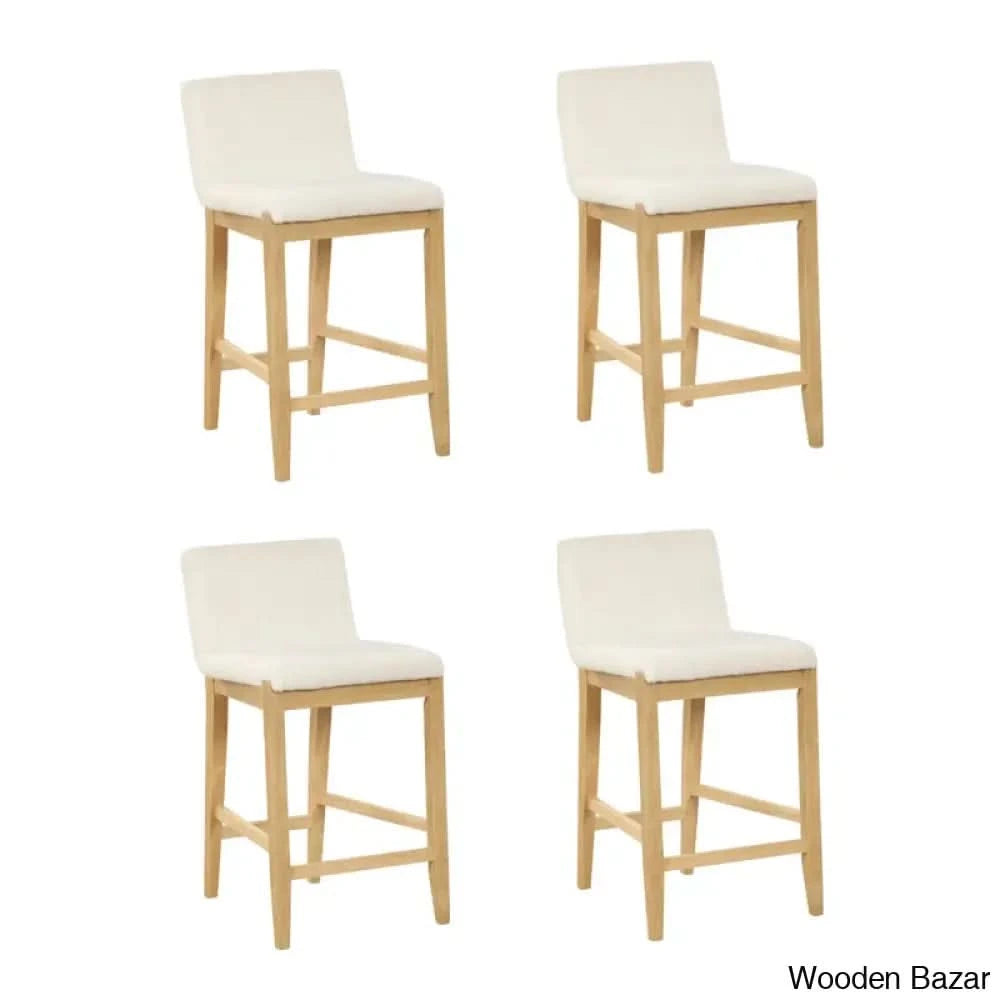 Natah Upholstered Counter And Bar Stool Set Cream Boucle/Natural Brown Frame / 2 (24.5āā Seat