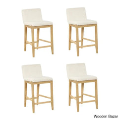 Natah Upholstered Counter And Bar Stool Set Cream Boucle/Natural Brown Frame / 2 (24.5āā Seat