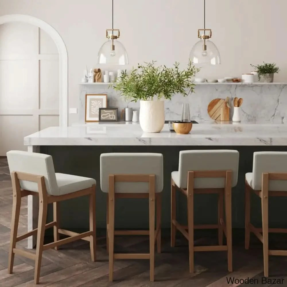 Natah Upholstered Counter And Bar Stool Set Flax Polyester/Light Brown Frame / 2 (24.5āā Seat