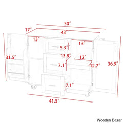 Natalija Solid Wood Top Kitchen Cart Trolley Cart Cabinet Kitchen Island With Storage