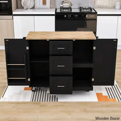 Natalija Solid Wood Top Kitchen Cart Trolley Cart Cabinet Kitchen Island With Storage