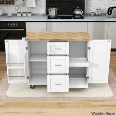 Natalija Solid Wood Top Kitchen Cart Trolley Cart Cabinet Kitchen Island With Storage