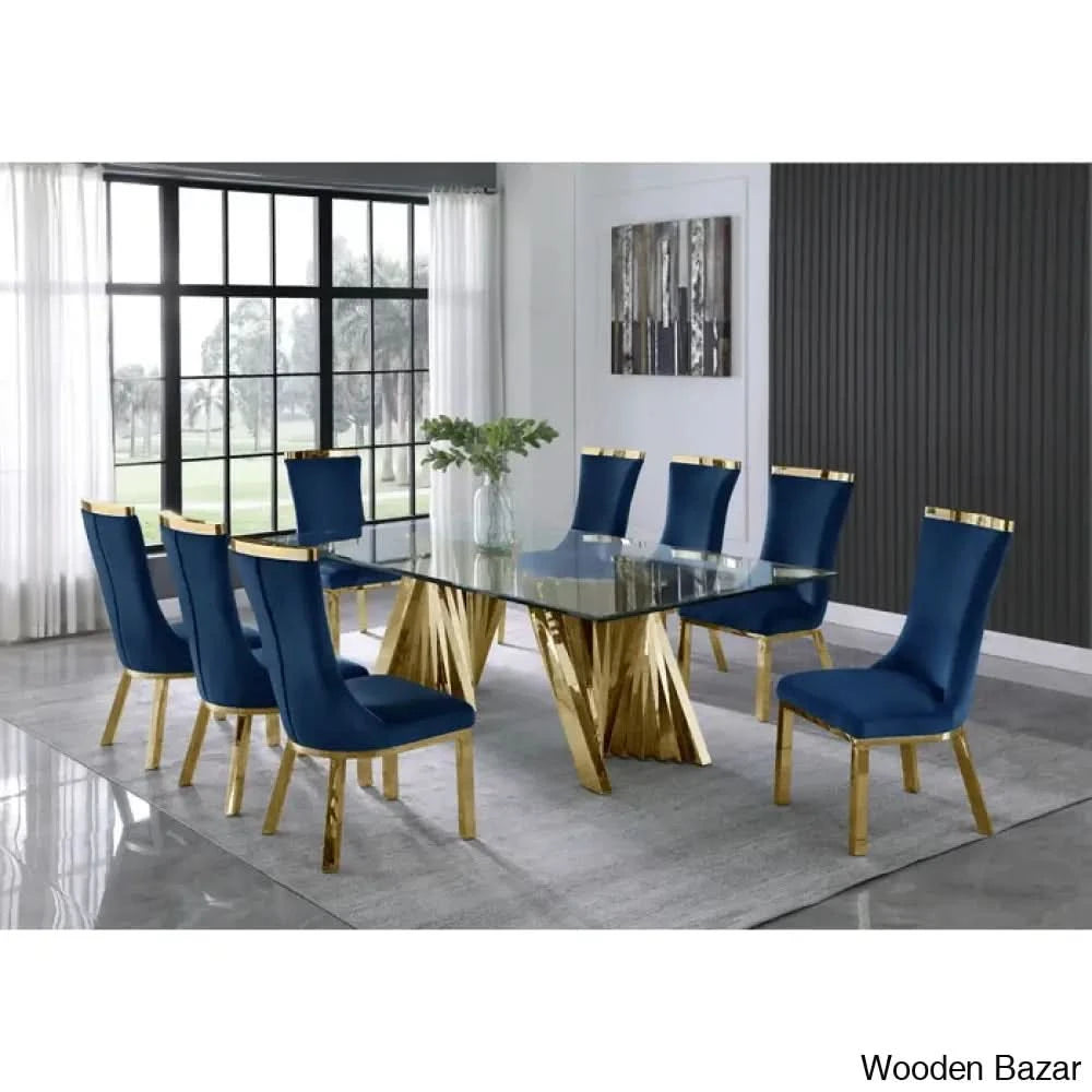 Nekki 8 Seater Double Pedestal Dining Set - Wooden Bazar Navy Blue