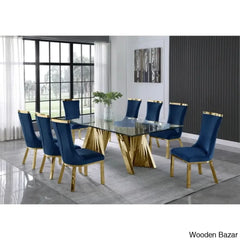 Nekki 8 Seater Double Pedestal Dining Set - Wooden Bazar Navy Blue