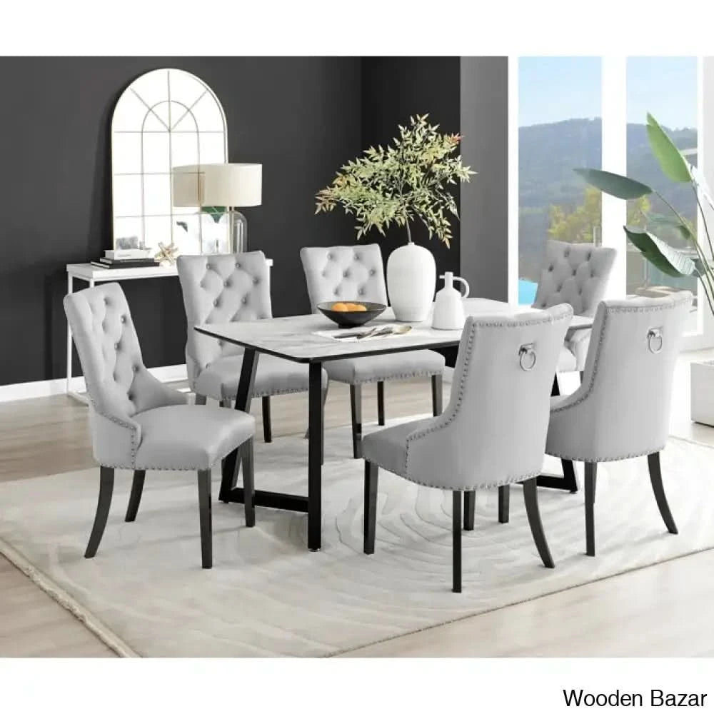 New Seater Marble Top Dining Table Set With Chesterfield Chairs