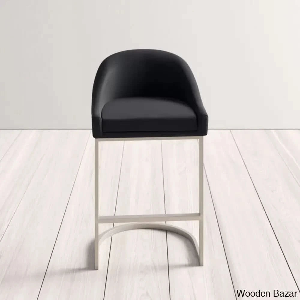 Otusa Swivel 26āā Counter Height Brushed Stainless Steel And Bar Stool Black Faux Leather