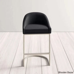 Otusa Swivel 26āā Counter Height Brushed Stainless Steel And Bar Stool Black Faux Leather