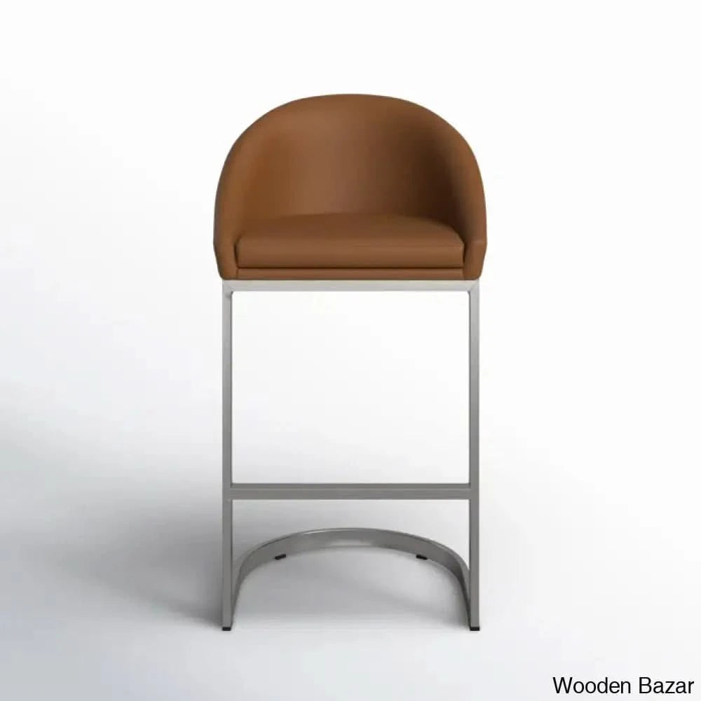 Otusa Swivel 26āā Counter Height Brushed Stainless Steel And Bar Stool Camel Faux Leather