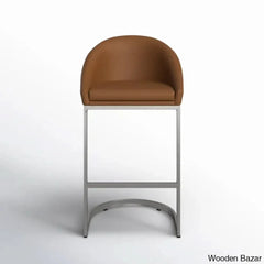 Otusa Swivel 26āā Counter Height Brushed Stainless Steel And Bar Stool Camel Faux Leather