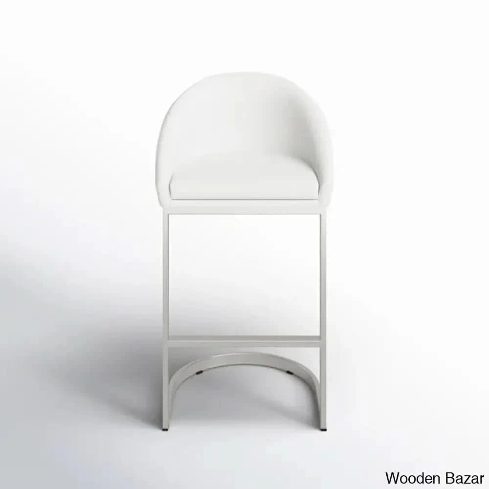 Otusa Swivel 26āā Counter Height Brushed Stainless Steel And Bar Stool White Faux Leather