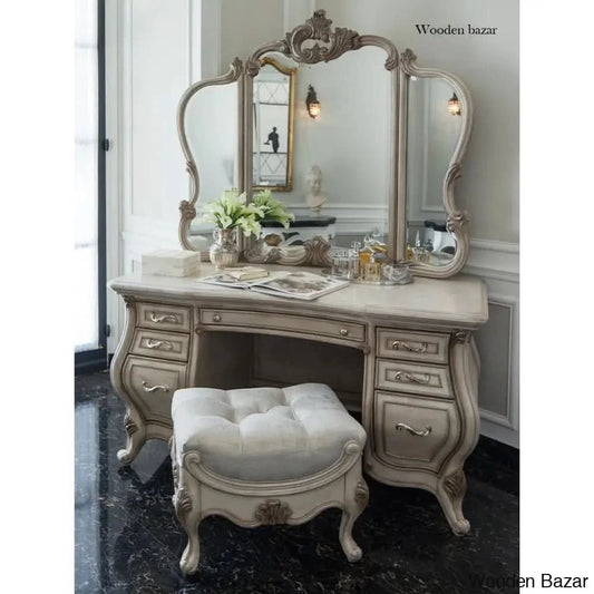 Platine De Royale Vanity Dressing Table With Mirror And Stool