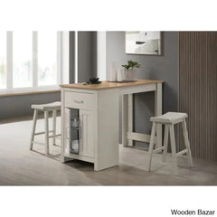 Portaza Modern 2 Seater Wooden Dining Table Set (3 Piece)