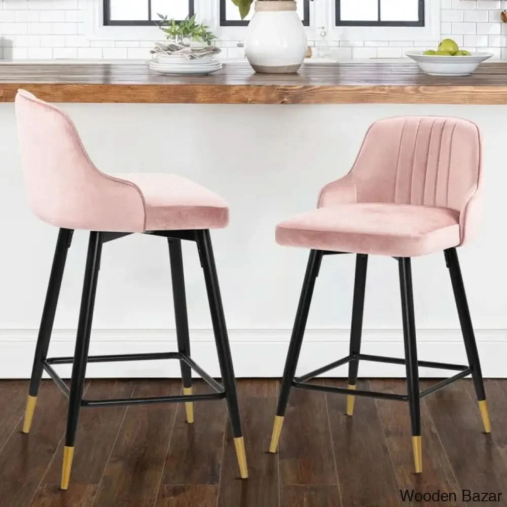 Quii Swivel Velvet Upholstered Counter & Bar Stool (Set Of 2)