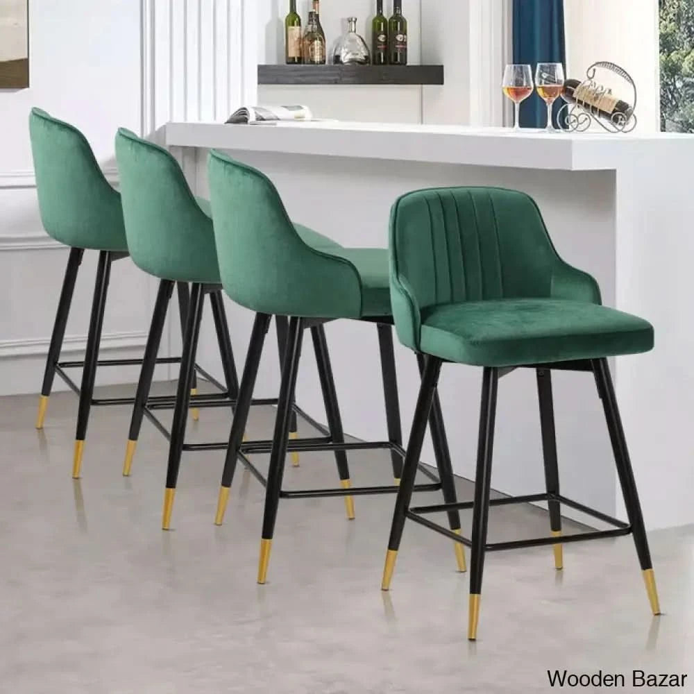 Quiin Swivel Velvet Upholstered Counter & Bar Stool (Set Of 4) Green / (29āā Seat Height)