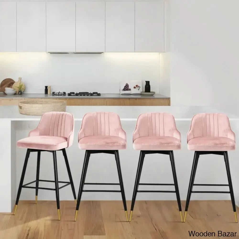 Quiin Swivel Velvet Upholstered Counter & Bar Stool (Set Of 4) Pink / (29āā Seat Height)