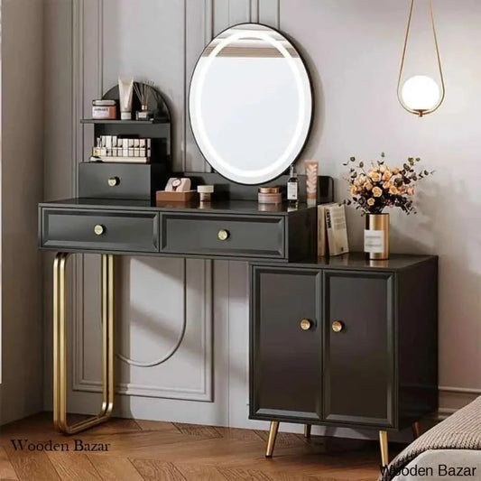 Raniya Vanity Dressing Table With Lighted Mirror And Stool Black
