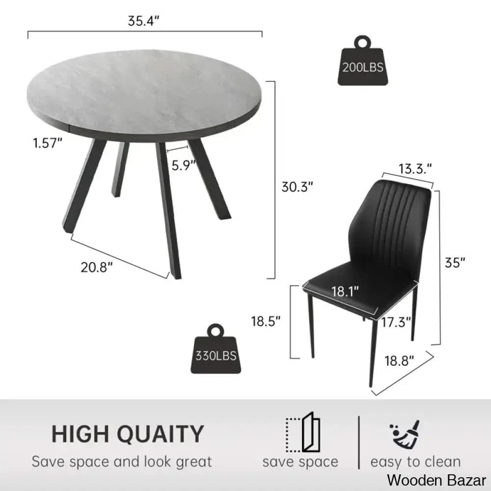 Ranjiosh 35.4’’ Round Dining Table Set | Sleek Modern Kitchen For 4People