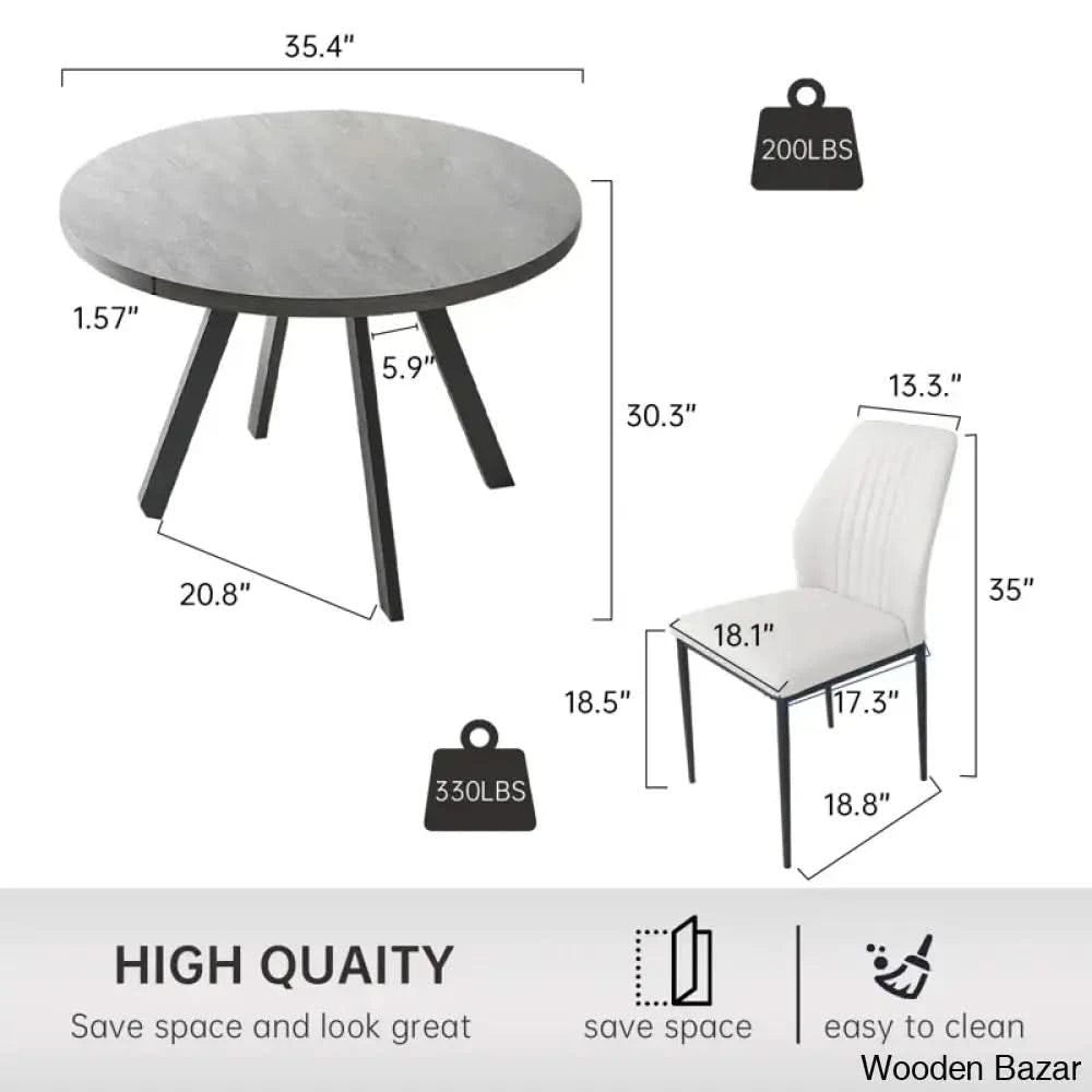 Ranjiosh 35.4’’ Round Dining Table Set | Sleek Modern Kitchen For 4People