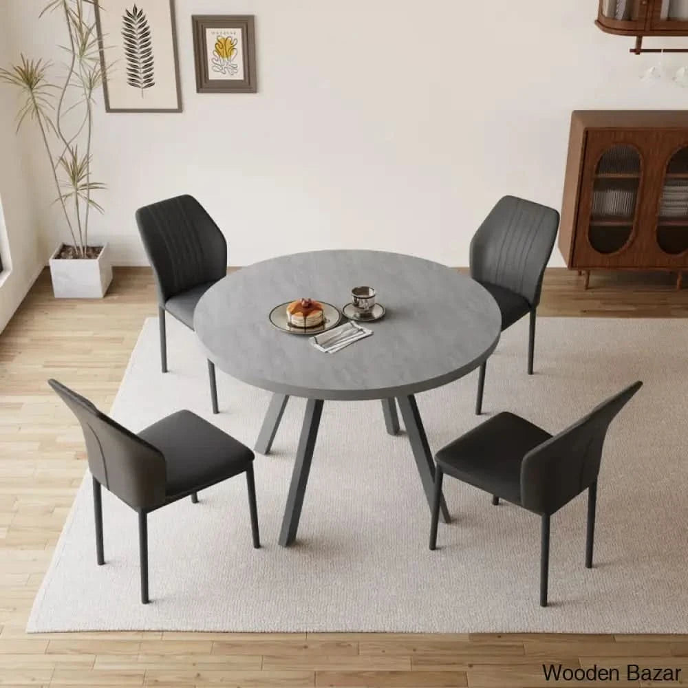 Ranjiosh 35.4’’ Round Dining Table Set | Sleek Modern Kitchen For 4People Black