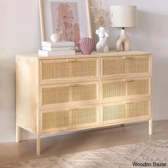 Rattan Cane Solid Wood 9- Drawer Chest For Modern Living - Wooden Bazar