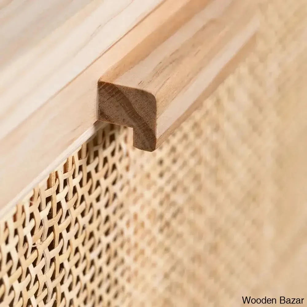 Rattan Cane Solid Wood 9- Drawer Chest For Modern Living - Wooden Bazar