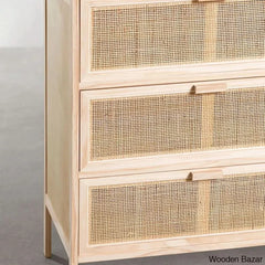 Rattan Cane Solid Wood 9- Drawer Chest For Modern Living - Wooden Bazar