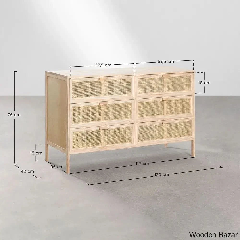 Rattan Cane Solid Wood 9- Drawer Chest For Modern Living - Wooden Bazar