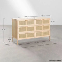 Rattan Cane Solid Wood 9- Drawer Chest For Modern Living - Wooden Bazar