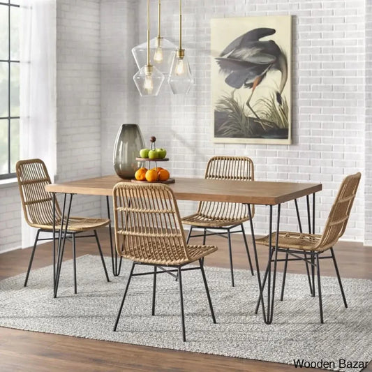 Reeve Rattan Cane 4 Seater Dining Table Set - Wooden Bazar