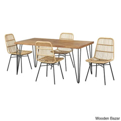 Reeve Rattan Cane 4 Seater Dining Table Set - Wooden Bazar