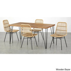 Reeve Rattan Cane 4 Seater Dining Table Set - Wooden Bazar