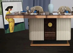 Reggie Luxury Wooden Finish Dining Table Set In Marble Style