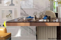 Reggie Luxury Wooden Finish Dining Table Set In Marble Style