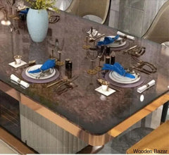 Reggie Luxury Wooden Finish Dining Table Set In Marble Style