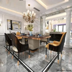 Reggie Luxury Wooden Finish Dining Table Set In Marble Style
