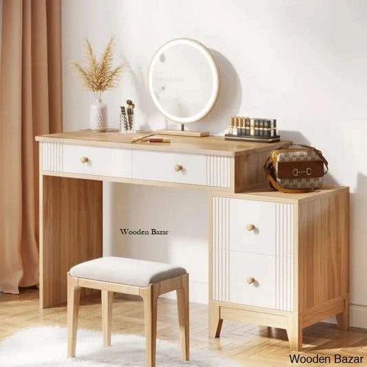 Renier Vanity Dressing Table With Lighted Mirror And Stool Oak