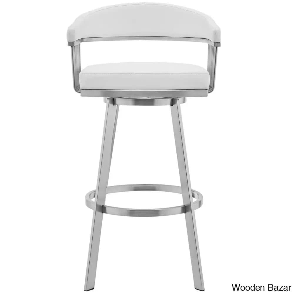 Robinetto Swivel Counter And Bar Height Stool With Arms Footrest In Faux Leather Metal