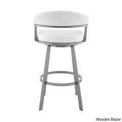 Robinetto Swivel Counter And Bar Height Stool With Arms Footrest In Faux Leather Metal