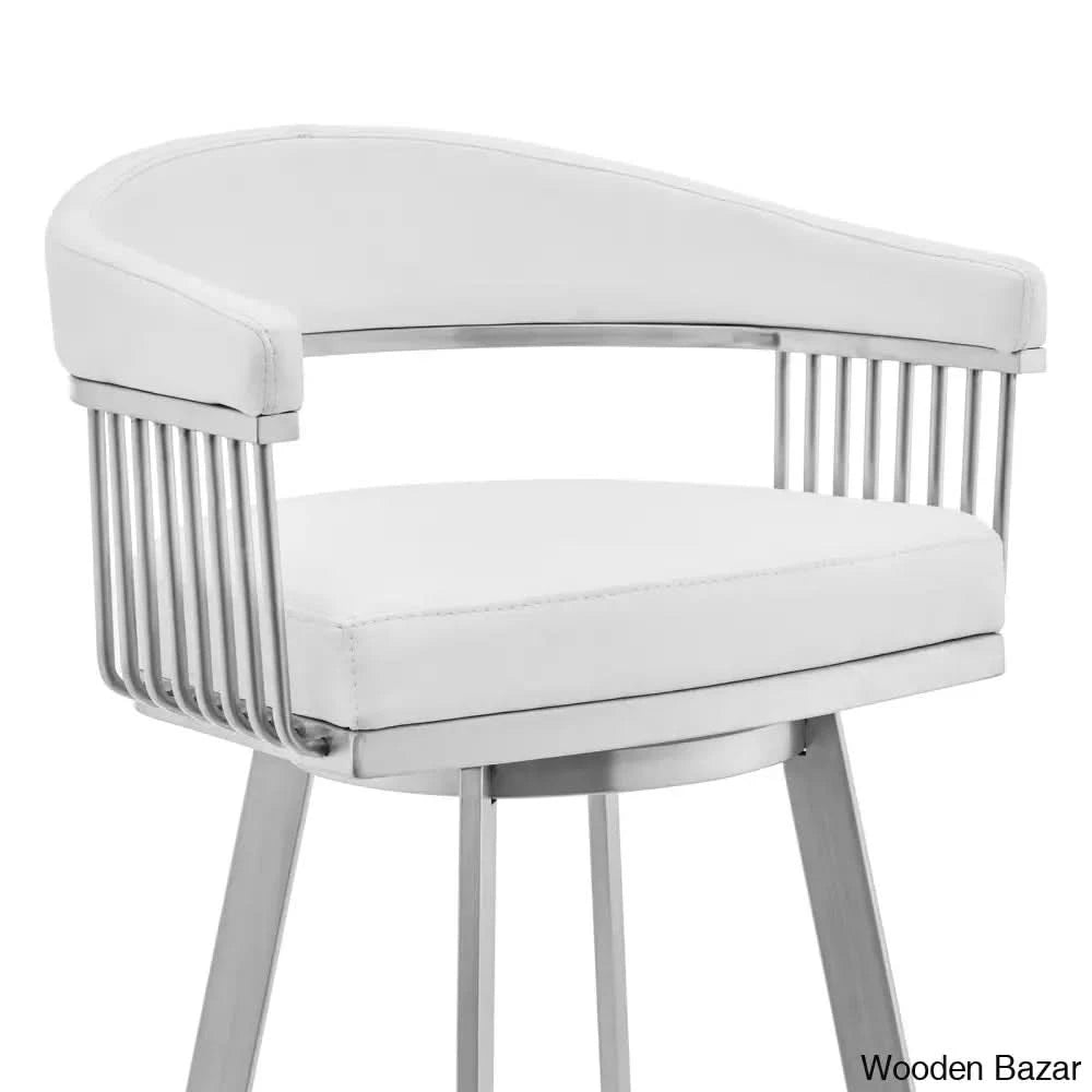 Robinetto Swivel Counter And Bar Height Stool With Arms Footrest In Faux Leather Metal