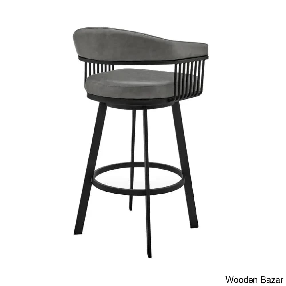 Robinetto Swivel Counter And Bar Height Stool With Arms Footrest In Faux Leather Metal